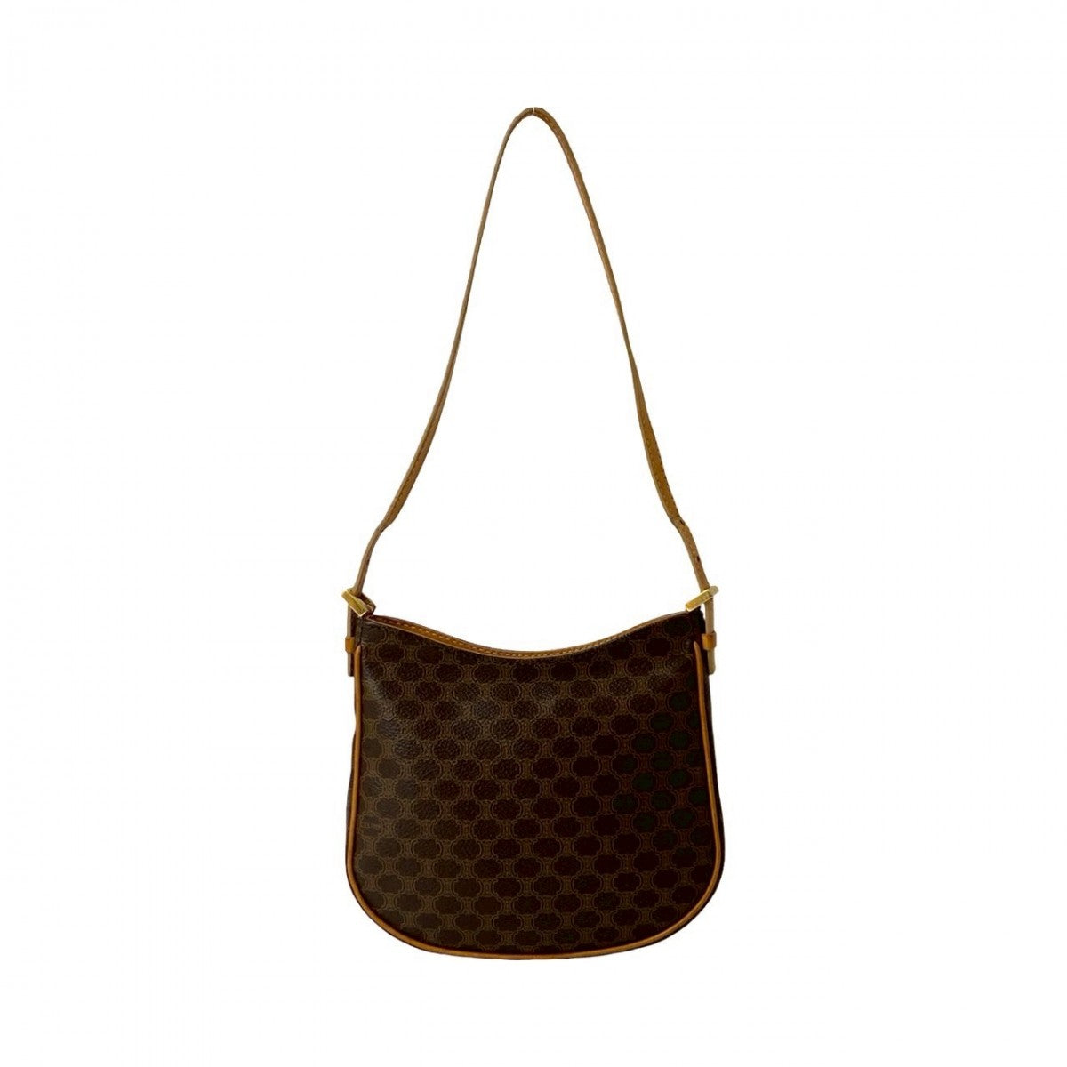 CELINE Handbag Leather, PVC Brown Macadam Blason Triomphe Pattern Women Used Authentic