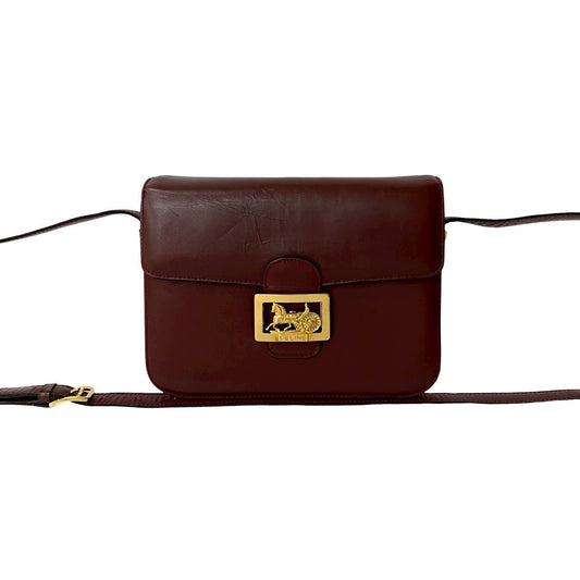 CELINE Shoulder Bag leather wine-red