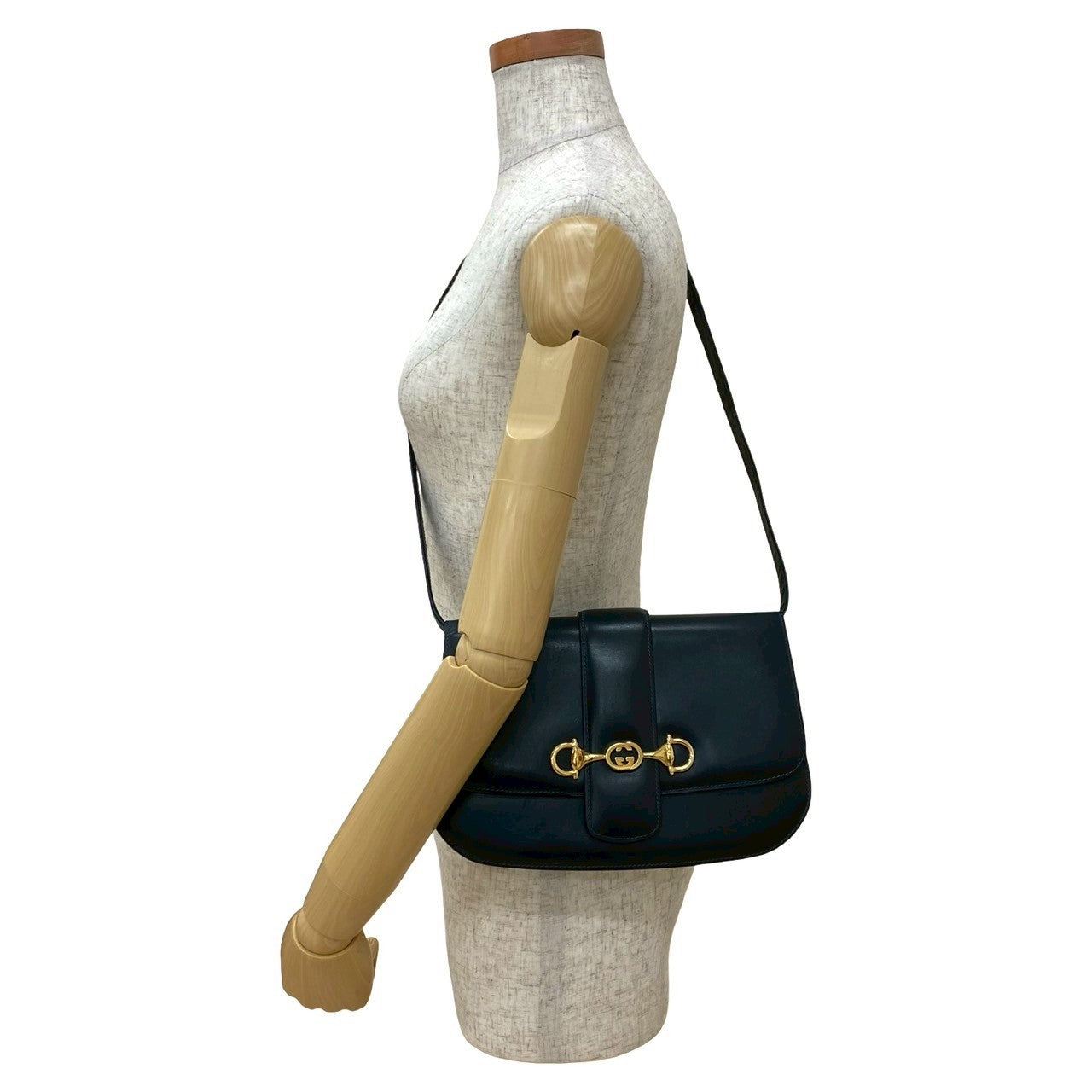 GUCCI Shoulder Bag leather Navy Horsebit