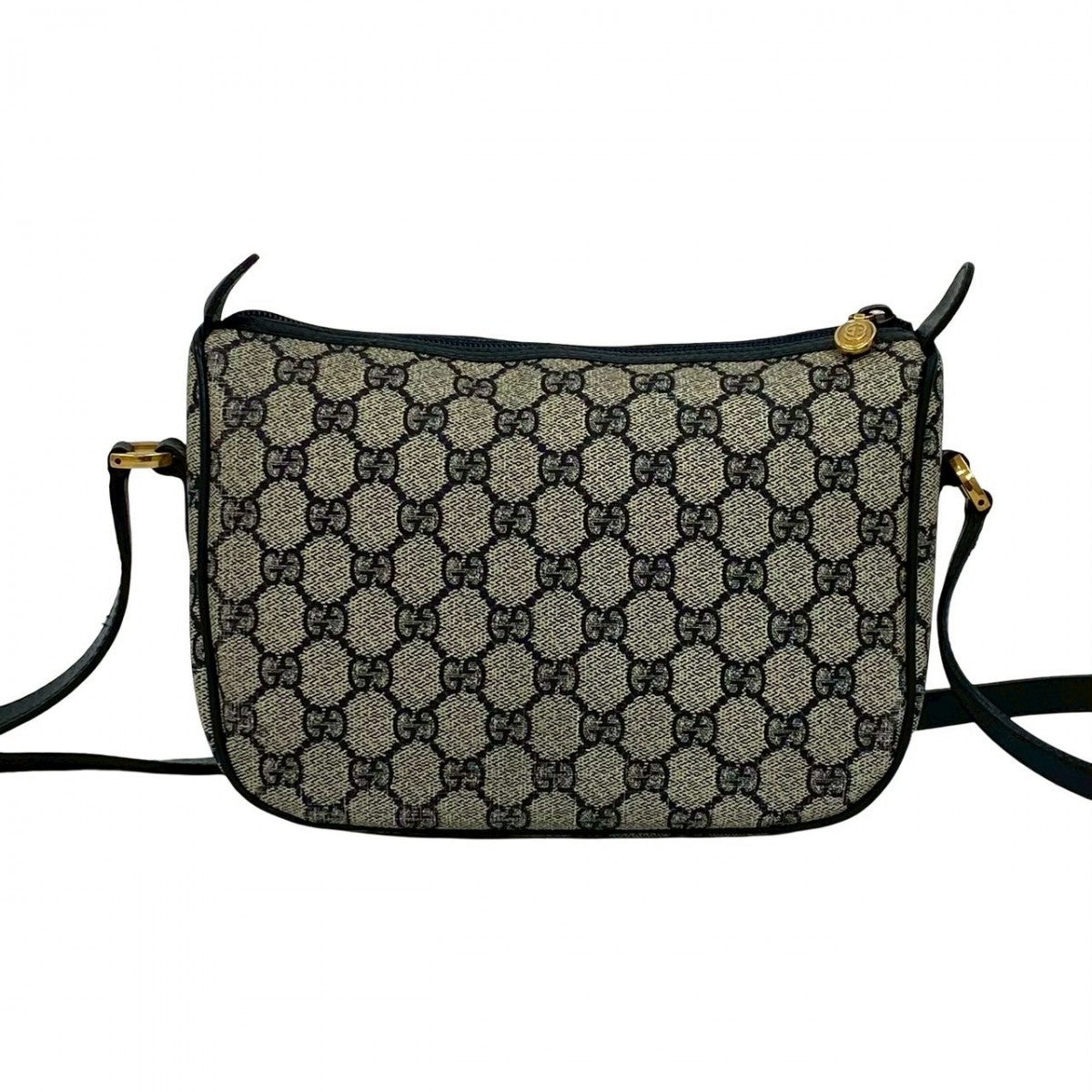 GUCCI Shoulder Bag Leather, PVC Navy GG logo Metal Sherry line Women Used Authentic