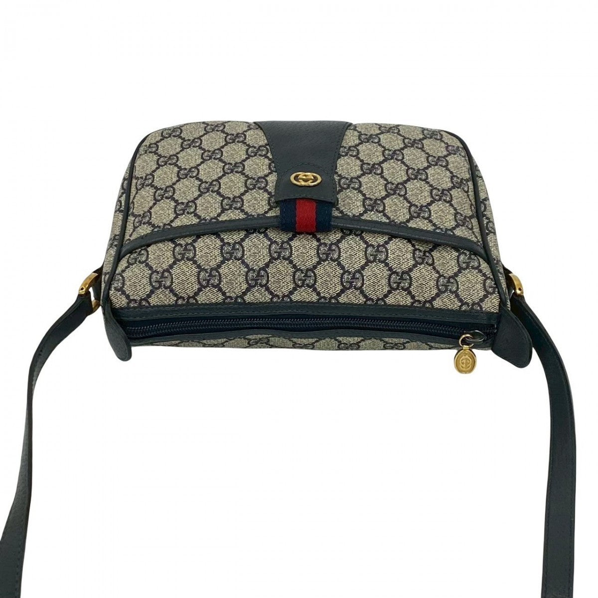 GUCCI Shoulder Bag Leather, PVC Navy GG logo Metal Sherry line Women Used Authentic