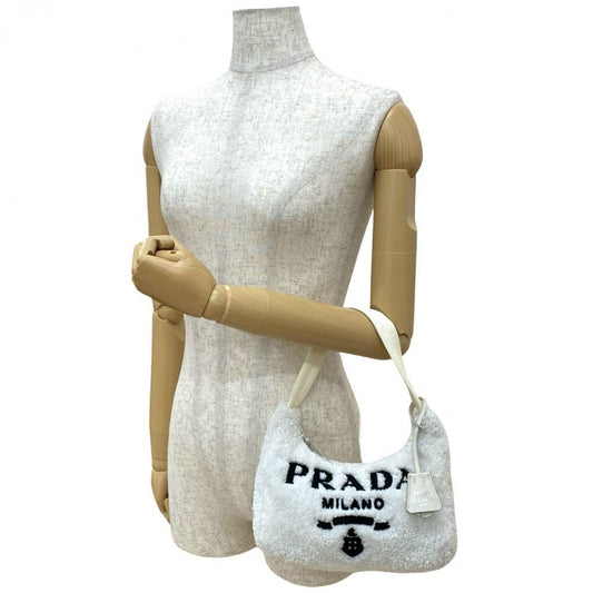 PRADA Handbag pile white Triangle Logo Metal terry mini Women Used Authentic