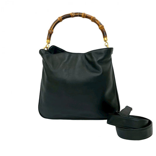 GUCCI Shoulder Bag leather black Bamboo