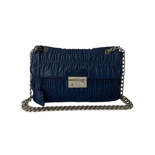PRADA Shoulder Bag leather Navy