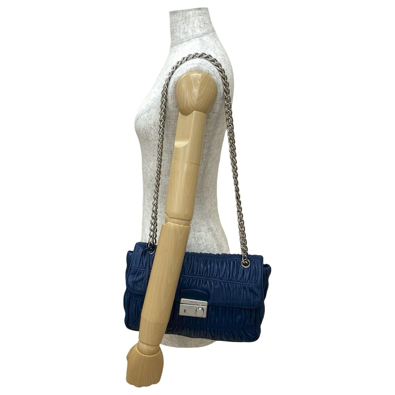 PRADA Shoulder Bag leather Navy