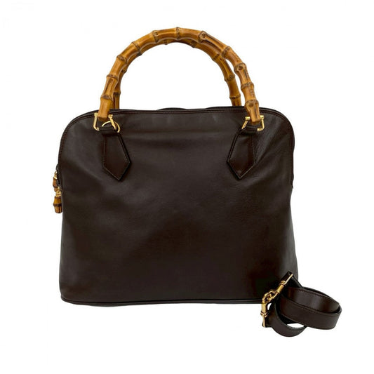 GUCCI Shoulder Bag leather Brown Bamboo Women Used Authentic
