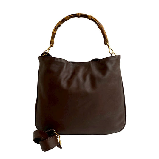 GUCCI Shoulder Bag leather Brown Bamboo
