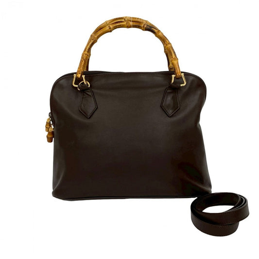 GUCCI Shoulder Bag leather Brown Bamboo