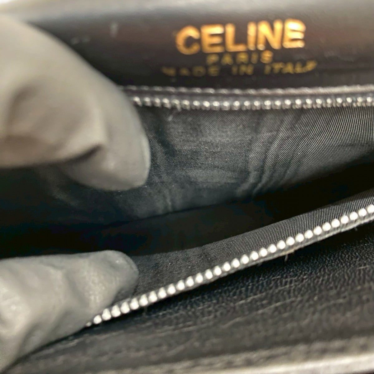 CELINE Shoulder Bag Calfskin, Leather black logo Metal Women Used Authentic