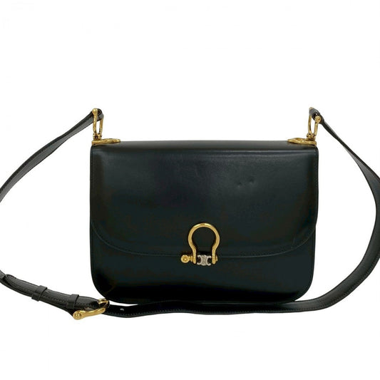 CELINE Shoulder Bag Calfskin, Leather black logo Metal Women Used Authentic