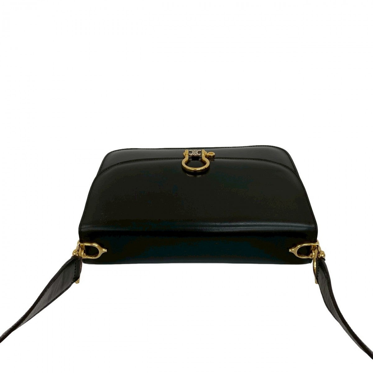 CELINE Shoulder Bag Calfskin, Leather black logo Metal Women Used Authentic