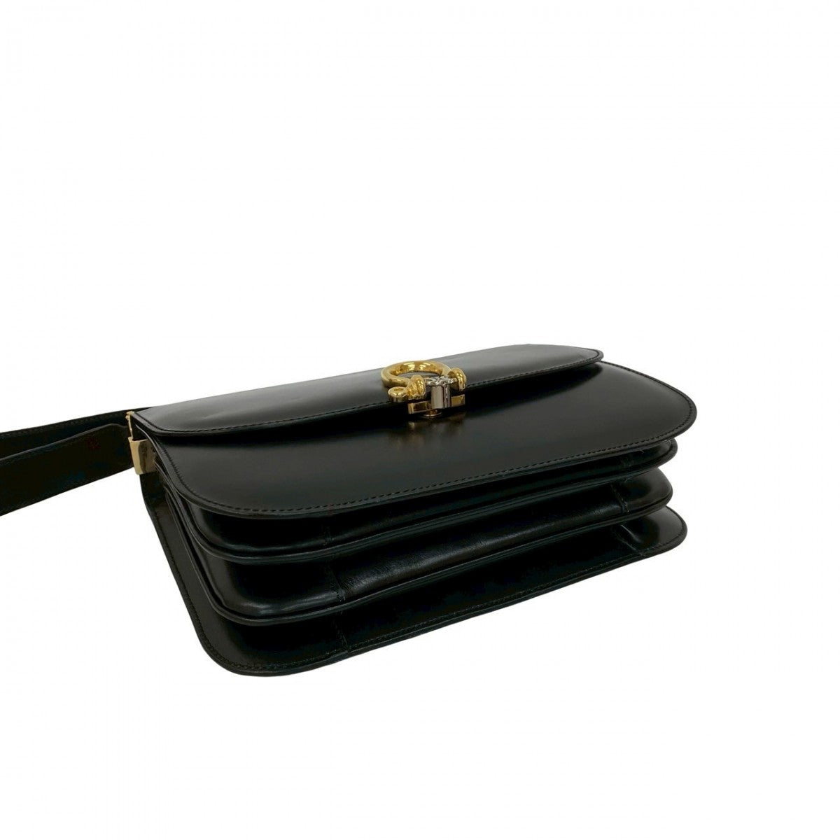 CELINE Shoulder Bag Calfskin, Leather black logo Metal Women Used Authentic