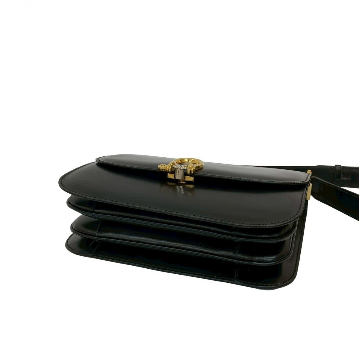 CELINE Shoulder Bag Calfskin, Leather black logo Metal Women Used Authentic