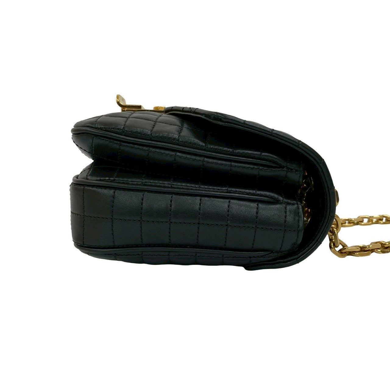 CELINE Shoulder Bag leather black C C Small Quilted