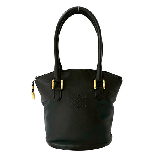 LOEWE Handbag leather black anagram Women Used Authentic