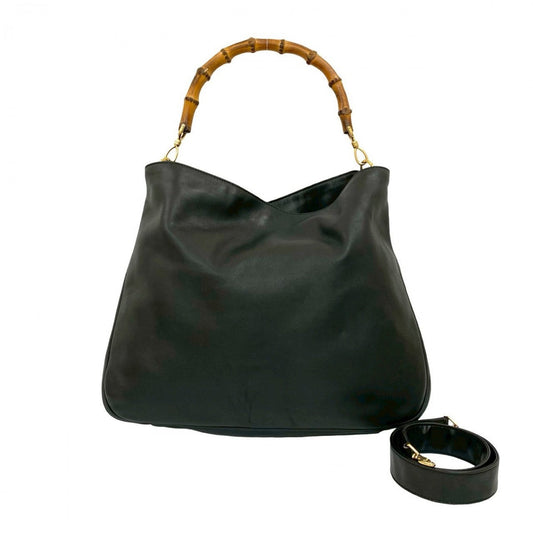 GUCCI Shoulder Bag leather black Bamboo