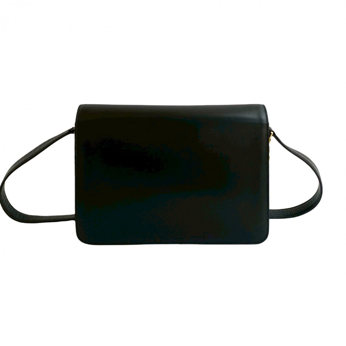 CELINE Shoulder Bag leather black Carriage Metal Women Used Authentic