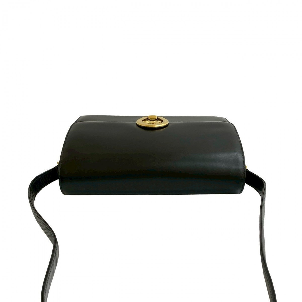 CELINE Shoulder Bag leather black Carriage Metal Women Used Authentic