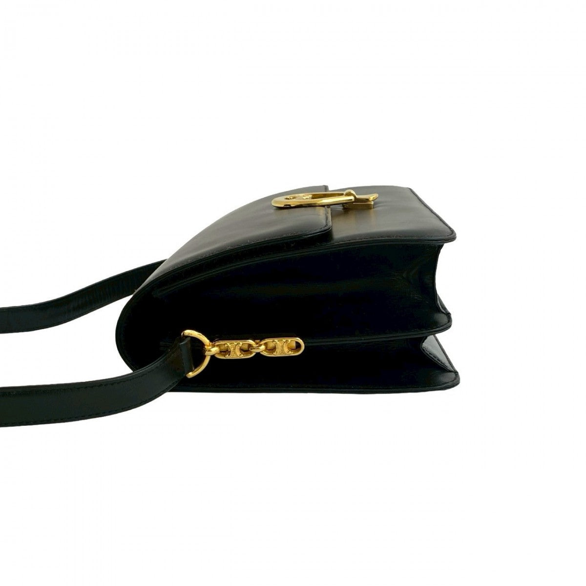 CELINE Shoulder Bag leather black Carriage Metal Women Used Authentic