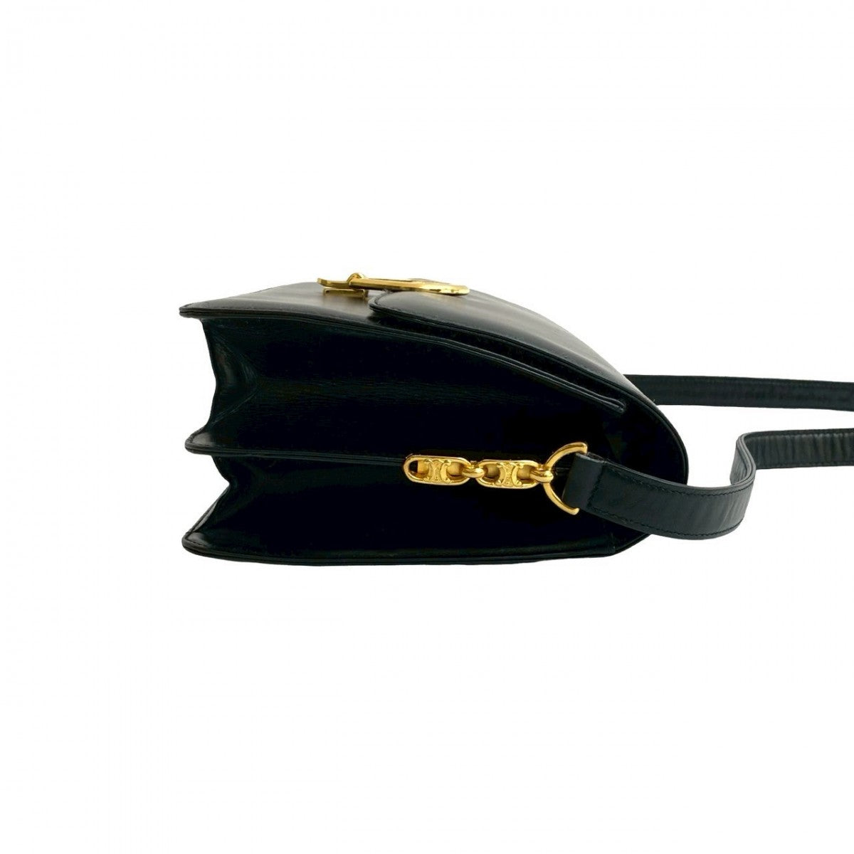 CELINE Shoulder Bag leather black Carriage Metal Women Used Authentic