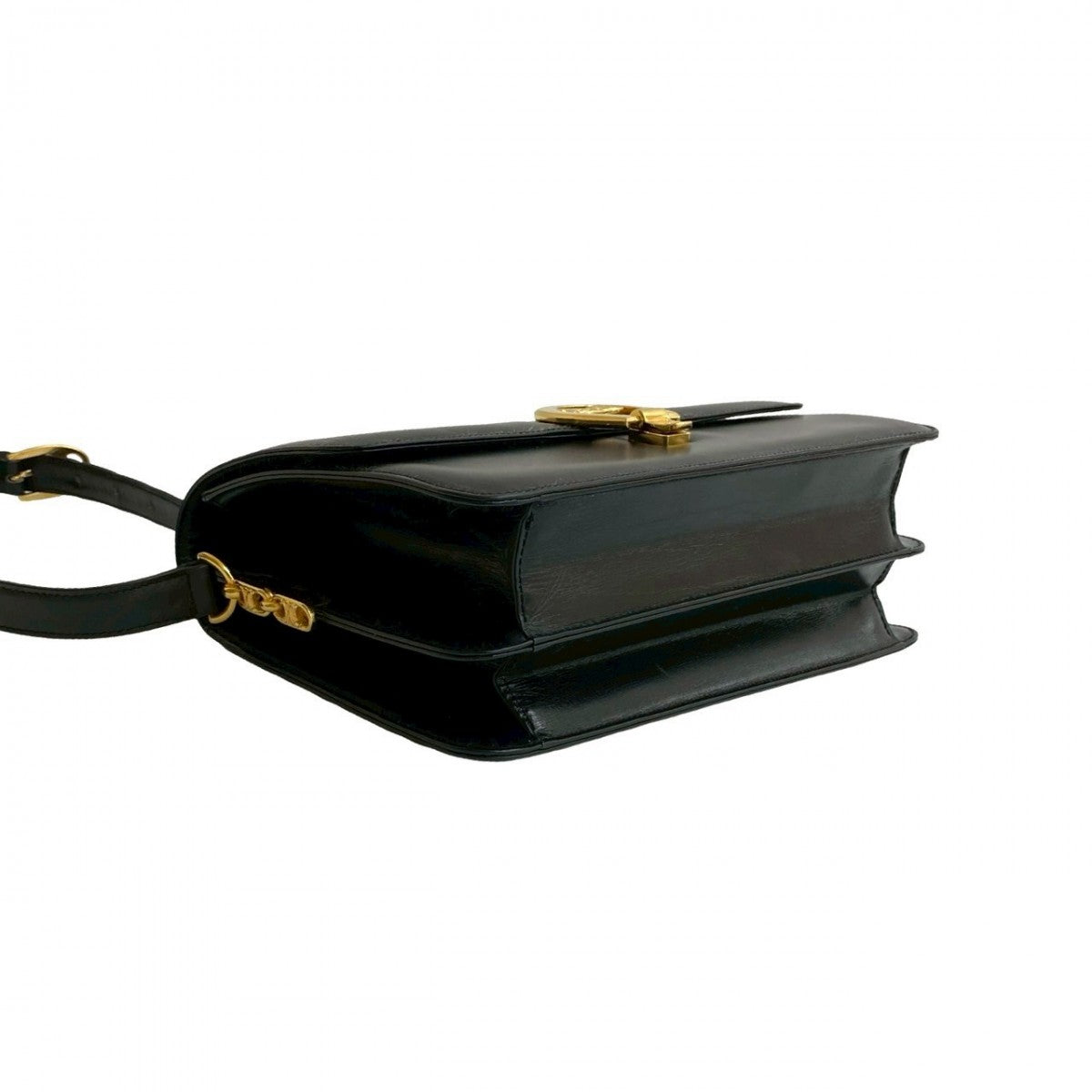 CELINE Shoulder Bag leather black Carriage Metal Women Used Authentic
