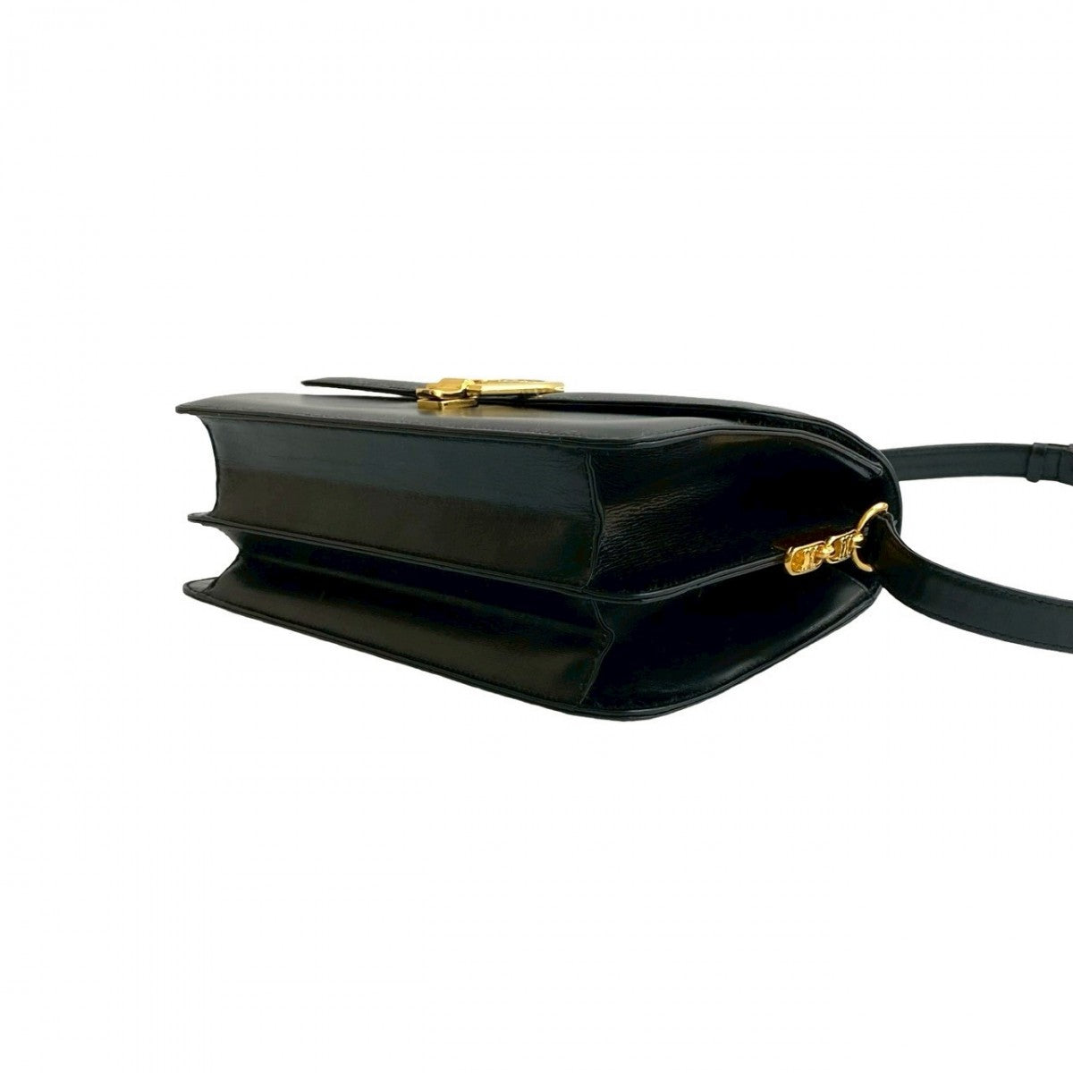CELINE Shoulder Bag leather black Carriage Metal Women Used Authentic