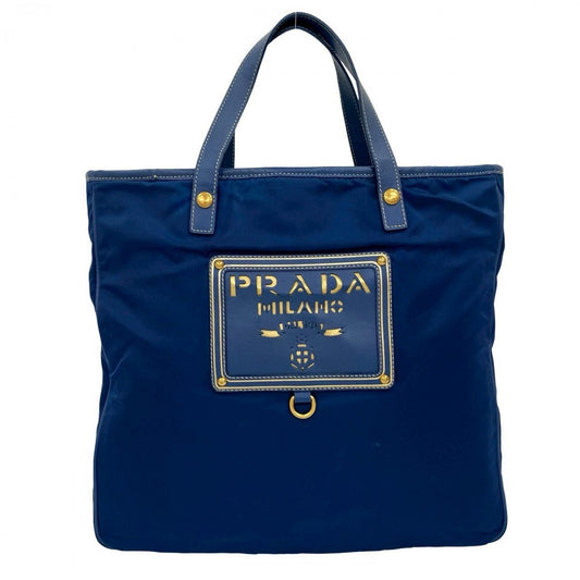 PRADA Handbag Nylon, Leather blue logo Women Used Authentic