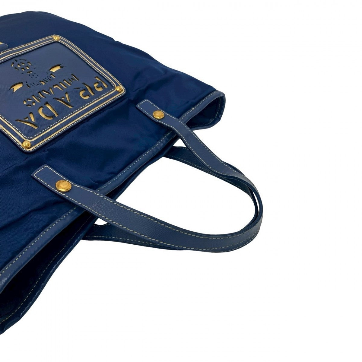 PRADA Handbag Nylon, Leather blue logo Women Used Authentic