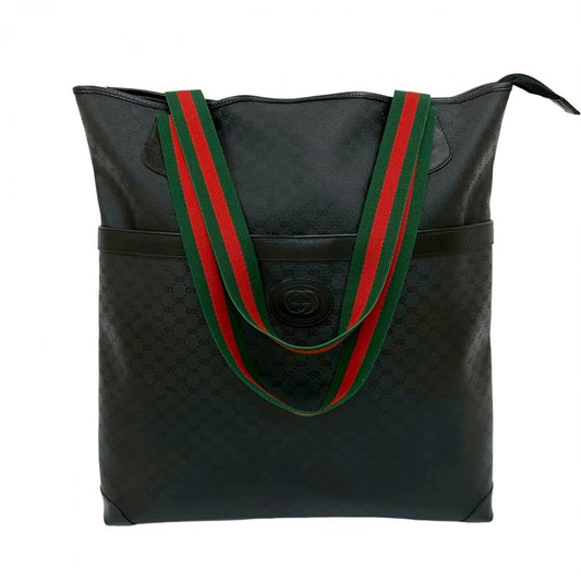 GUCCI Tote Bag Leather, PVC black Micro GG Sherry line Women Used Authentic