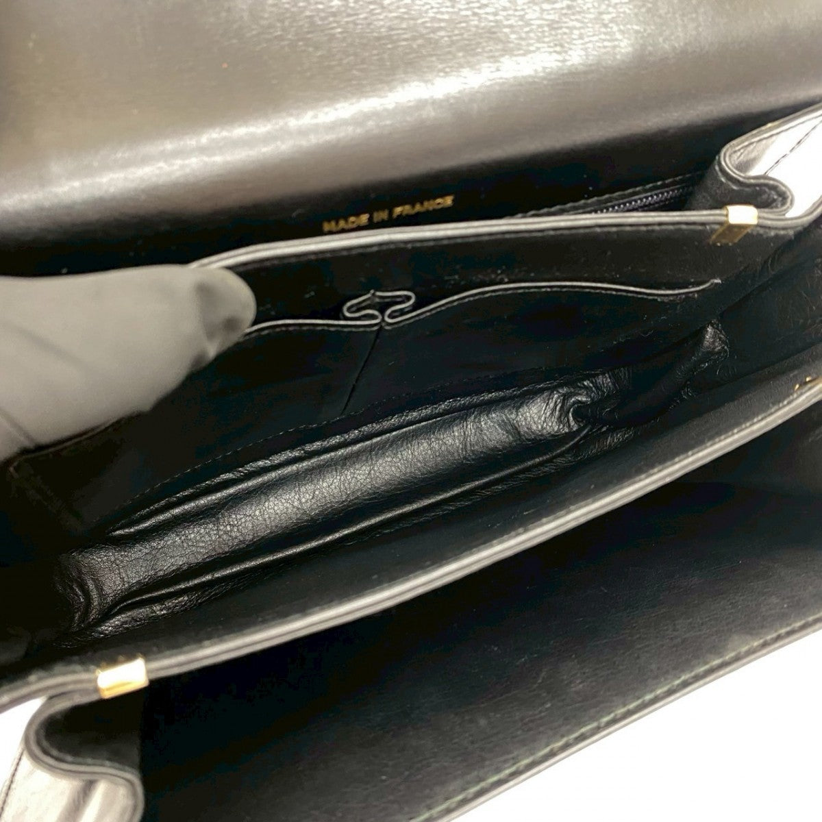 CELINE Shoulder Bag leather black Carriage Metal Women Used Authentic