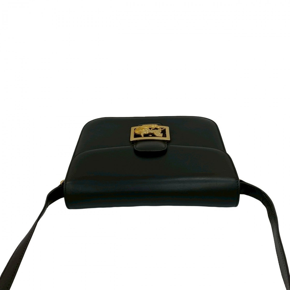 CELINE Shoulder Bag leather black Carriage Metal Women Used Authentic