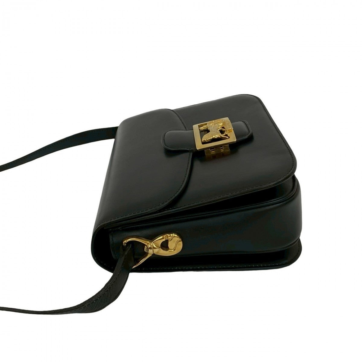 CELINE Shoulder Bag leather black Carriage Metal Women Used Authentic