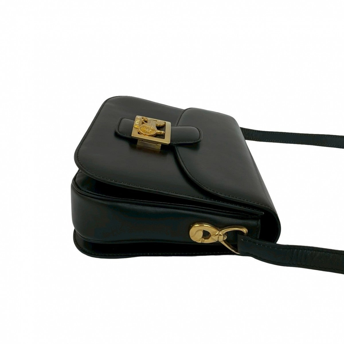 CELINE Shoulder Bag leather black Carriage Metal Women Used Authentic