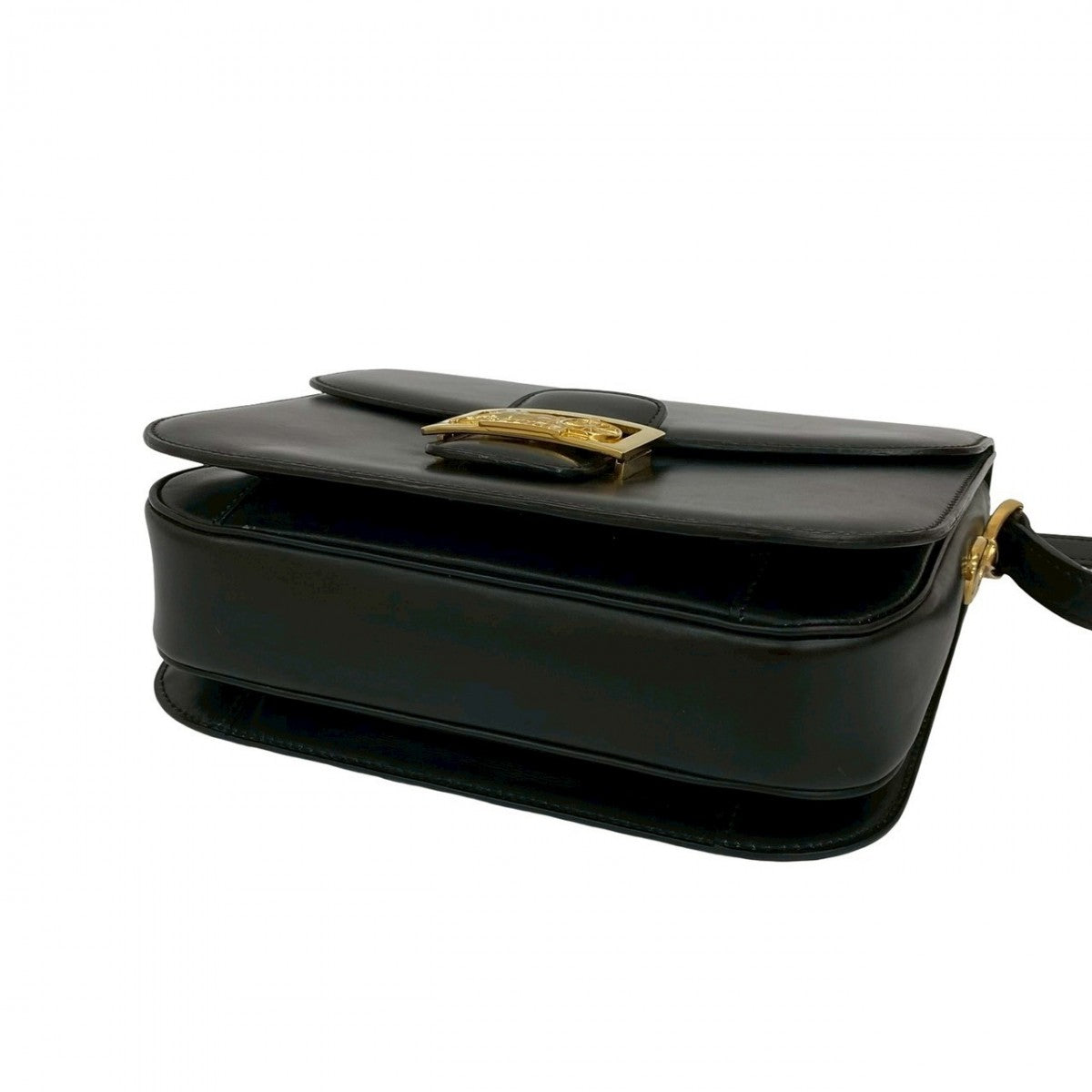 CELINE Shoulder Bag leather black Carriage Metal Women Used Authentic