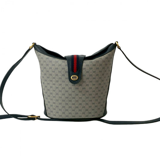 GUCCI Shoulder Bag leather Navy Sherry line