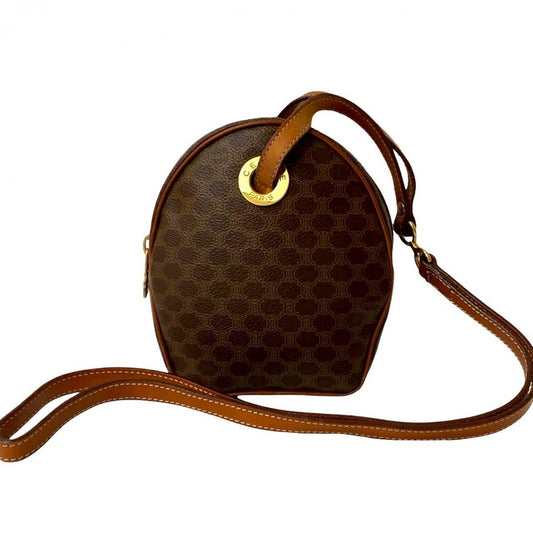 CELINE Shoulder Bag Leather, PVC Brown Macadam Blason Triomphe Pattern Women Used Authentic