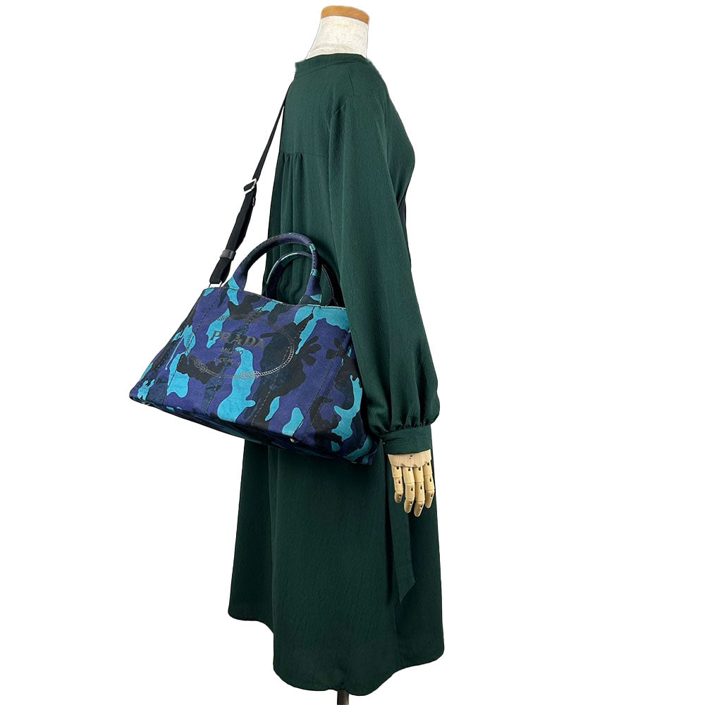 PRADA Handbag B2642B canvas Blue type Canapa Women Used Authentic