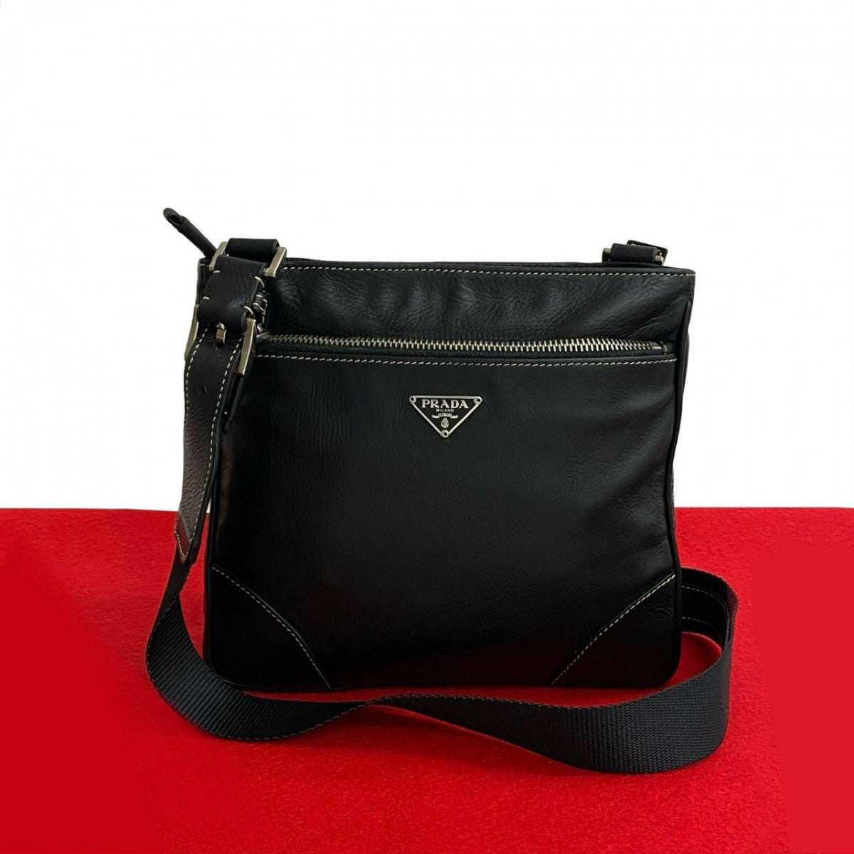 PRADA Shoulder Bag leather black