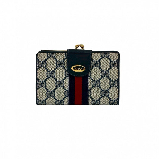 GUCCI Bifold Wallet leather Navy Sherry line