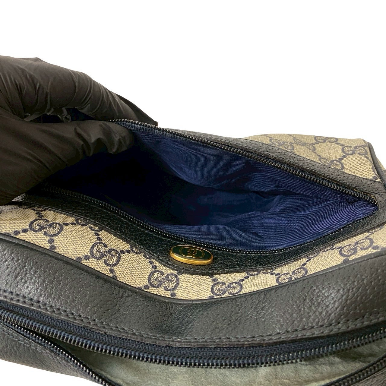 GUCCI Shoulder Bag leather Navy Sherry line