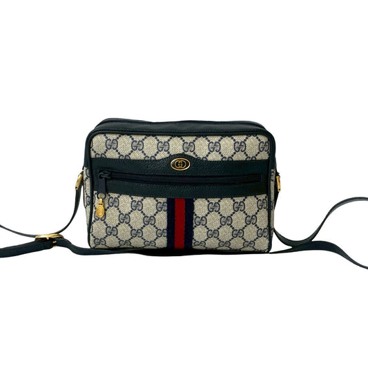 GUCCI Shoulder Bag leather Navy Sherry line