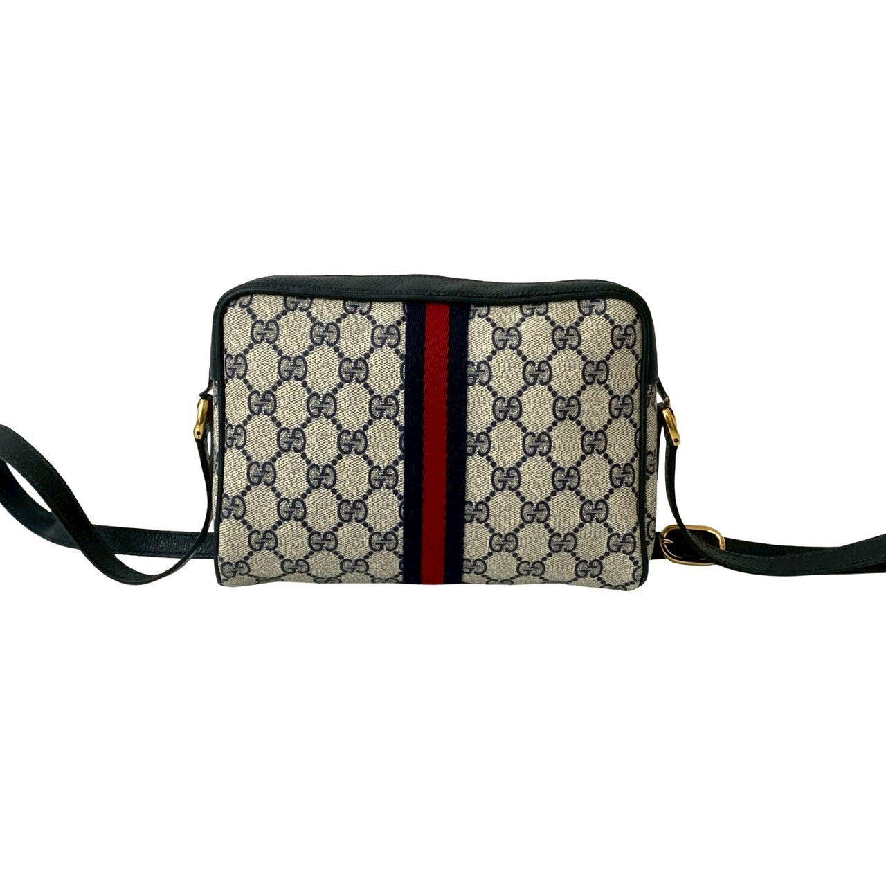 GUCCI Shoulder Bag leather Navy Sherry line
