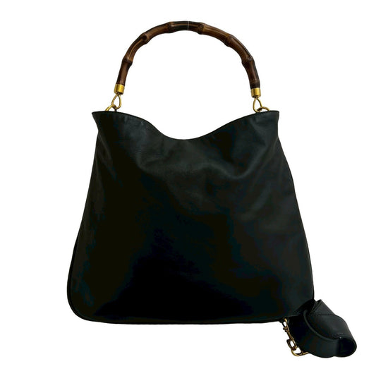 GUCCI Shoulder Bag leather black Bamboo