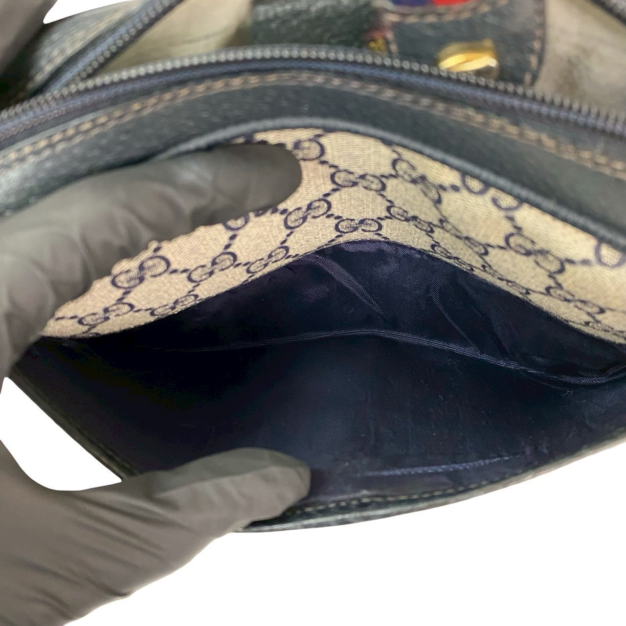 GUCCI Shoulder Bag leather Navy Sherry line