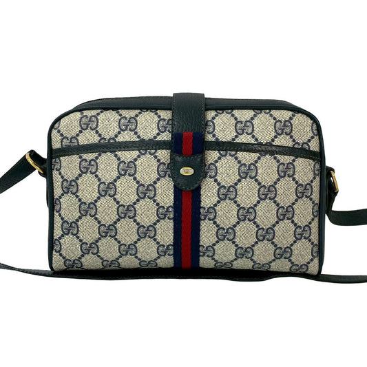 GUCCI Shoulder Bag leather Navy Sherry line