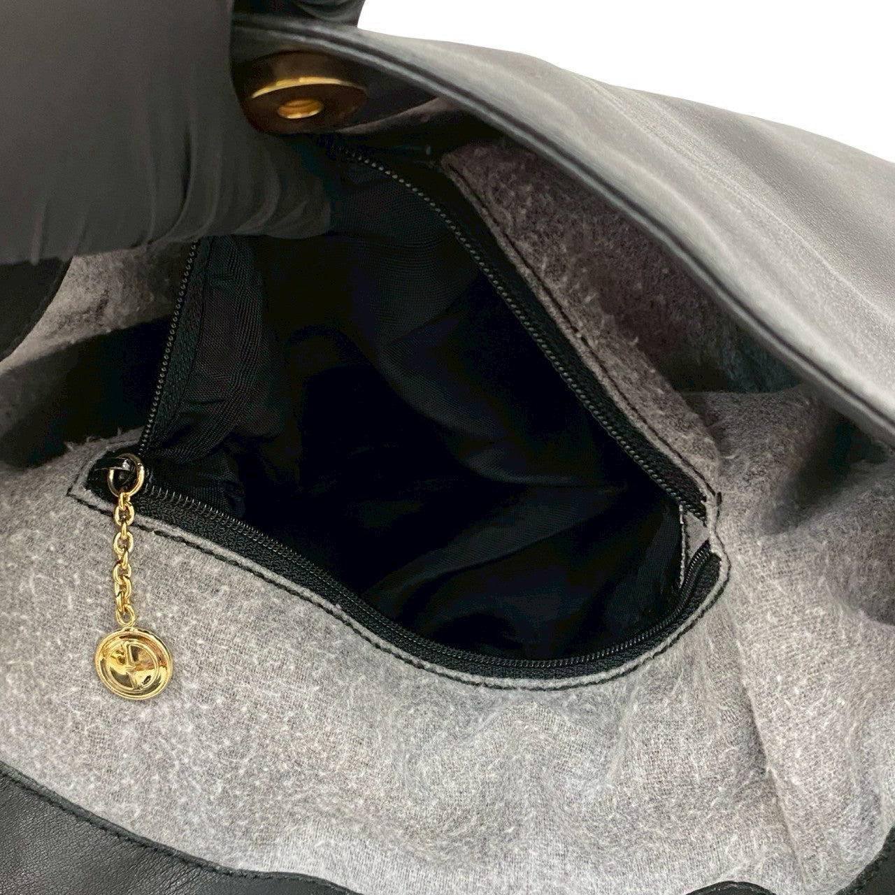 GUCCI Shoulder Bag leather black Bamboo