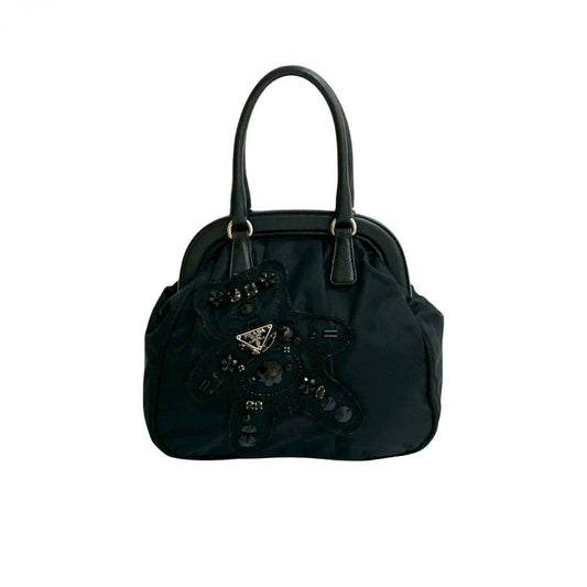PRADA Handbag leather black Evening Bear
