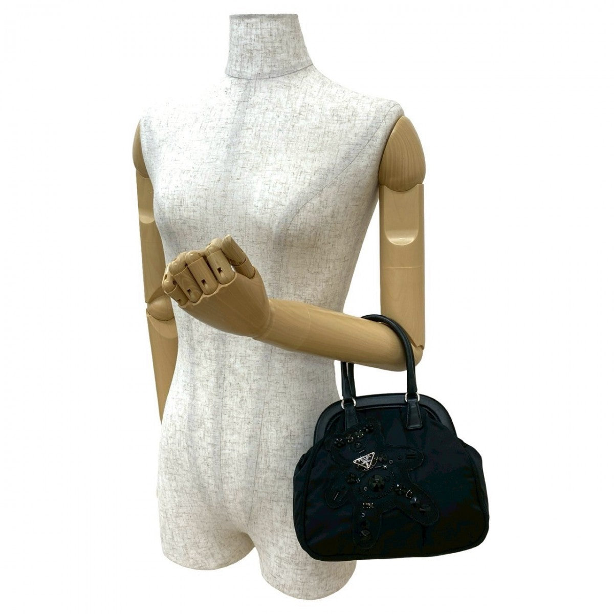 PRADA Handbag leather black Evening Bear
