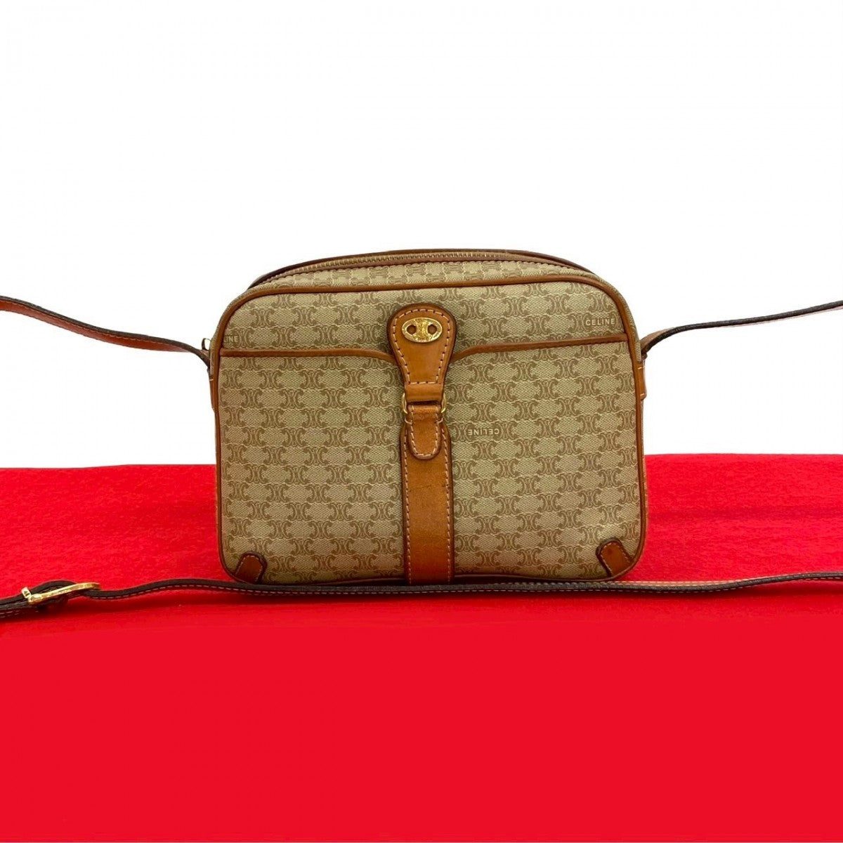 CELINE Shoulder Bag leather beige