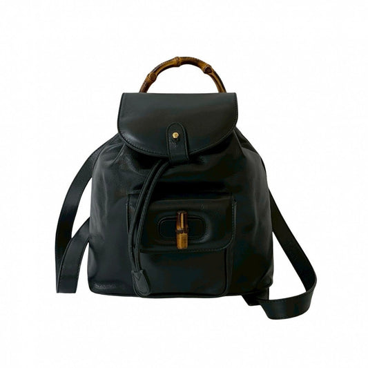 GUCCI Backpack leather black Bamboo